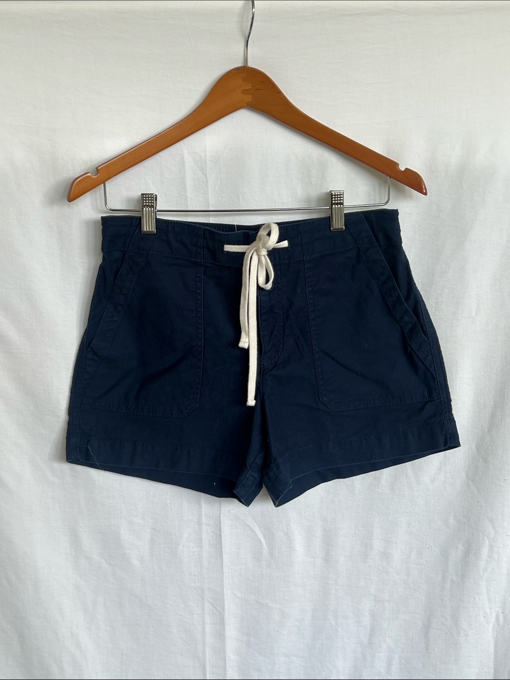 LOFT Navy Cotton Drawstring  Shorts with Cream Tie